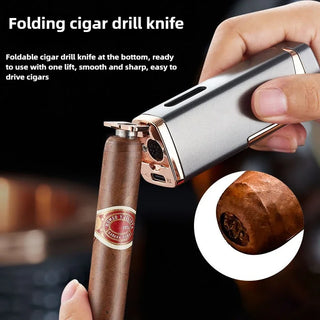 Three Direct Charging Power Display with Cigar Punch and Windproof Cigar Special Gas and Electric Integrated Portable Lighter