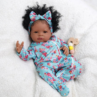 MRB 50CM African American Reborn Baby Doll Lanny Dark Skin Girl Cuddly Doll Lovely Black Girl Collectible Art Christmas Doll