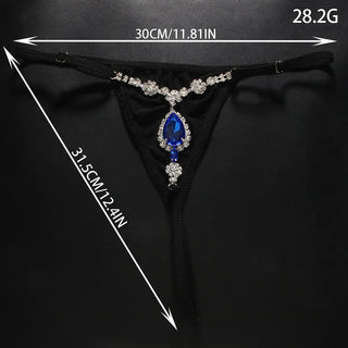 Blue Waterdrop Thong for G String Women Swimwear Lingerie Adjustable Rave Rhinestone Bikini Panties Dress Sexys Y2k Underwear