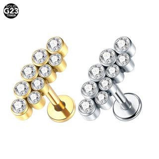PVD Titanium PIERC Labret Stud Double CZ Paved Ear Cartilage Tragus Helix Earrings Lip Ring Daith Piercing Gift for Women