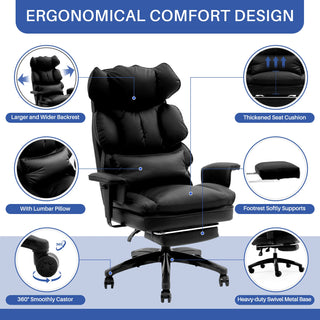 Heavy Duty Executive Office Chair w/ Adjustable Lumbar Support & Metal Base, High Back PU Leather Ergonomic Office Chair