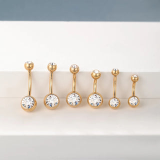 G23 Titanium 14G Gold Color Belly Button Rings Navel Nombril Piercing CZ Gem 6/8/10/12mm Bar Belly Piercing Sexy Jewelry