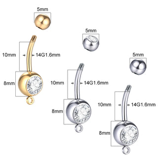 G23 Titanium Piercings 14G Belly Button Piercing Dangle Goth Navel Earring Crystal Gem Ombligo Pircings Ear Piercer Jewelry 10mm
