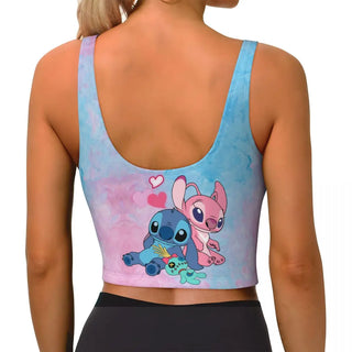 Custom Stitch Angel Workout Crop Tank Tops for Women Anime Yoga Sports Bras