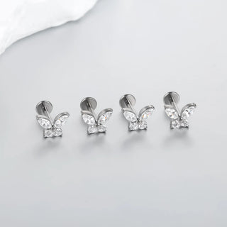 Butterfly Labret Piercing Lip Stud Titanium Cluster Crystal Tragus Earring Flat Cartilage Earrings Zircon Lip Piercing Jewelry