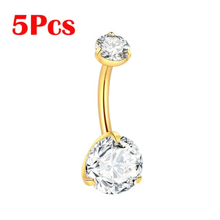 Gold Color CZ  Titanium Navel Nail Piercings Round Heart Drop Zircon Belly Button Rings Piercing Ombligo Women Jewelry