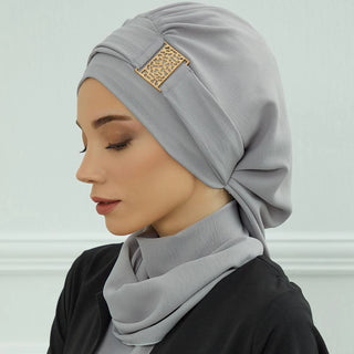 Elegant Plain Muslim Instant Turban Hijab Women Headband for Ladies,Metal Buckle Design