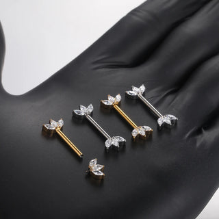1PC Gold Color Nipple Piercings for Breasts CZ Flower Nipple Ring Sets 14G Titanium Nipple Shield Barbell Nipple Bars for Women