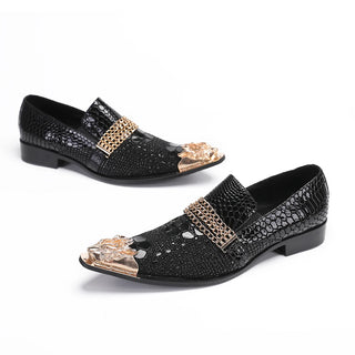 Elegant Business Wedding Party Shoes Men Metal Point Toe Prom Dress Shoes Luxury Black Man Casual Slip on Oxford Shoes Big Size