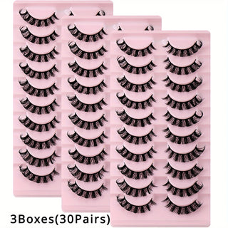 3Boxes(30Pairs) Russian Strip Lashes D Curl Fake Lashes Natural Look Fluffy Volume Wispy Russian Lashes 3D Effect Fake Eyelashes Thomas Family Essentials