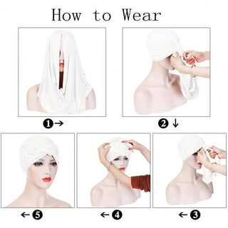 Plain Instant Turban Hat Solid Inner Hijabs Caps Women Pearl Decoration Head Wrap Headband