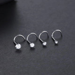 Implant Titanium Nose Stud Ring Set Round CZ Crystal Nose Piercings 1.5/2/2.5/3MM Screw Nostril Piercing Earring Jewelry 20G