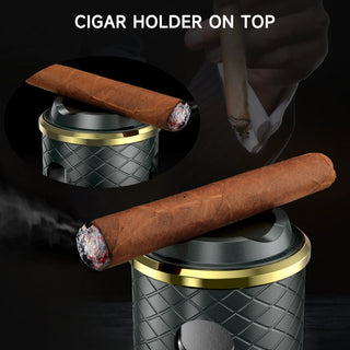 4-in-1 Cigar Cutter with Cigar Holder, Two Size Guillotine, V-Cutter, Cuts up to 68 Ring Size Cigars,Father's Day Gift for Men