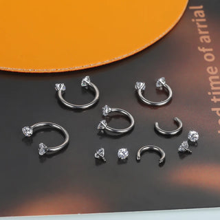 Titanium Horseshoe Septum Piercing Prong Set Round Zircon Ear Cartilage Tragus Body Piercing Jewelry