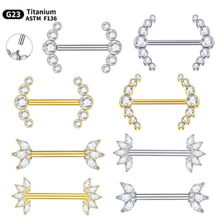 PVD Titanium Nipple Piercing Bar For Women 14G Bezel Set CZ Front Facing Barbell Nipple Shield Ring Sexy Body Jewelry