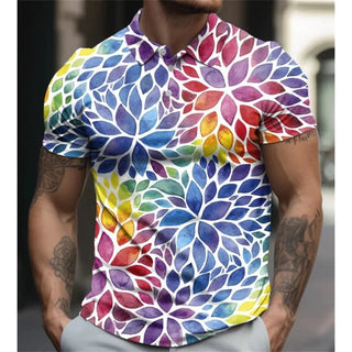 New Men's Polo Shirt 3d Rainbow Printed Men Clothing Summer Casual Short Sleeved Loose Oversized Shirt Street Fashion Tops Tees