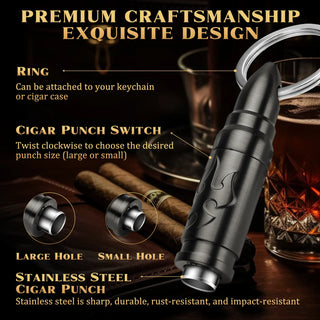 Portable Cigar Punch Cutter - Twist to Open Cigar Punch with 2 Sizes, Clockwise Switch, Precision Cutting for Various Cigars