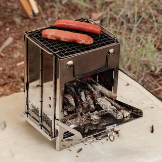 New Outdoor Camping Stainless Steel Oven Firewood Stove Wood Burning Stove Mini BBQ Grill Folding Charcoal Stove Barbecue Rack