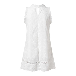 Casual Sleeveless White Dress For Women Summer Embroidered Round Neck Mini Skirt Comfortable Lace Loose Dress Elegant Vestido