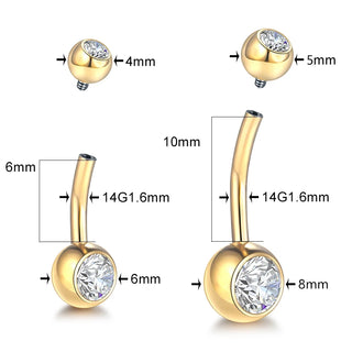 G23 Titanium 14G Gold Color Belly Button Rings Navel Nombril Piercing CZ Gem 6/8/10/12mm Bar Belly Piercing Sexy Jewelry