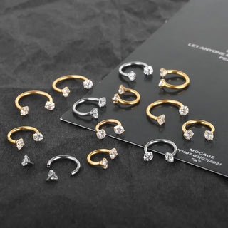 Titanium Horseshoe Septum Piercing Prong Set Round Zircon Ear Cartilage Tragus Body Piercing Jewelry