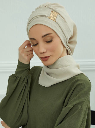 Elegant Plain Muslim Instant Turban Hijab Women Headband for Ladies,Metal Buckle Design
