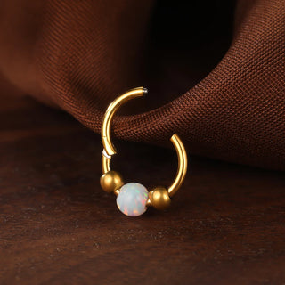 Titanium Opal Bead Septum Clicker Nose Hoop Rings Hinged CZ Cartilage Earring Helix Rook Tragus Daith Lip Piercing Jewelry