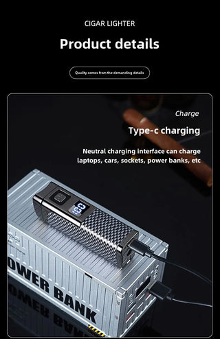 Three Direct Charging Power Display with Cigar Punch and Windproof Cigar Special Gas and Electric Integrated Portable Lighter