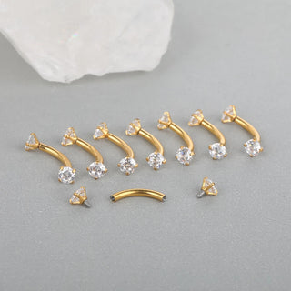 Titanium Zircon Eyebrow Piercing Crystal Curved Barbell Stud Helix Cartilage Lobe Earring Fashion Body Piercing Jewelry