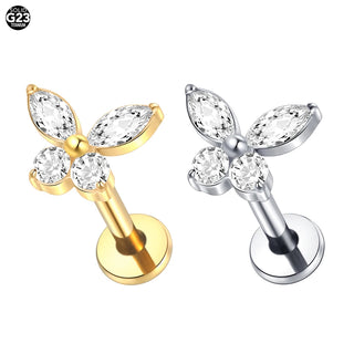 Butterfly Labret Piercing Lip Stud Titanium Cluster Crystal Tragus Earring Flat Cartilage Earrings Zircon Lip Piercing Jewelry