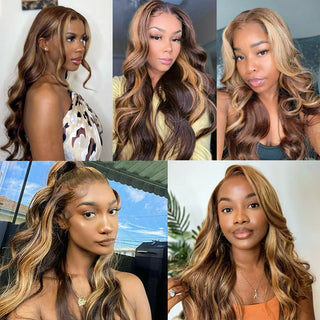 Highlight Body Wave Wig Human Hair 13x4 HD Lace Front Human Hair Wigs For Women Honey Blonde Transparent Lace Frontal Wig Thomas Family Essentials