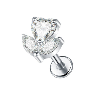 Titanium Internal Thread Flat Back Ear Studs for Women 16G Zircon Flower Heart CZ Tragus Cartilage Helix Conch Piercings