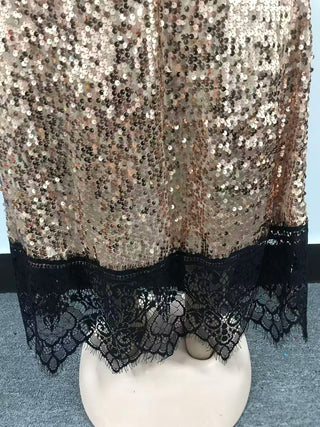 Women sling lace sequined contrast patchwork sexy slit dress