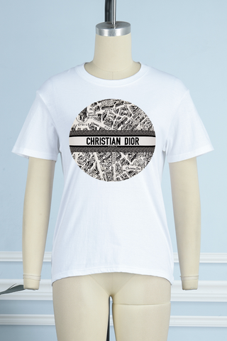 Black Casual Street Print Patchwork O Neck T-Shirts