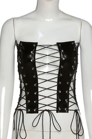 Black Sexy Solid Hollowed Out Frenulum Backless Strapless Tops