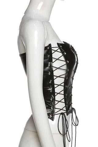 Black Sexy Solid Hollowed Out Frenulum Backless Strapless Tops