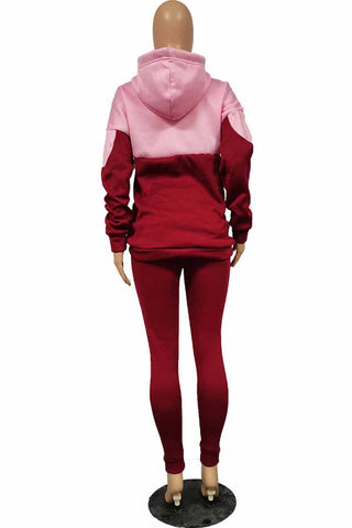 Red Casual Print Patchwork Letter Hooded Collar Long Sleeve Two Pieces