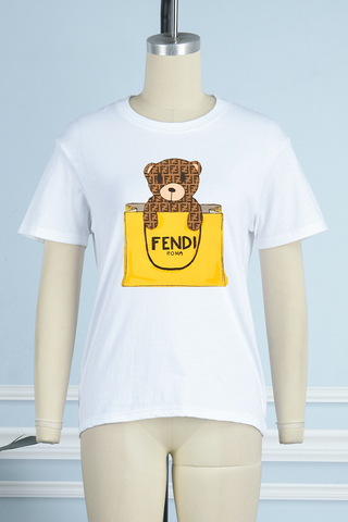 Black Casual Street Print Letter O Neck T-Shirts