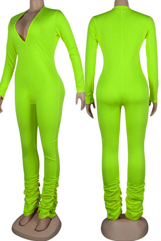 Sexy Solid Patchwork V Neck Skinny Jumpsuits