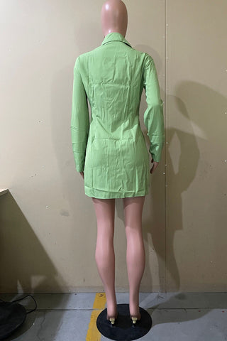 White Casual Solid Slit Shirt Collar Long Sleeve Dresses