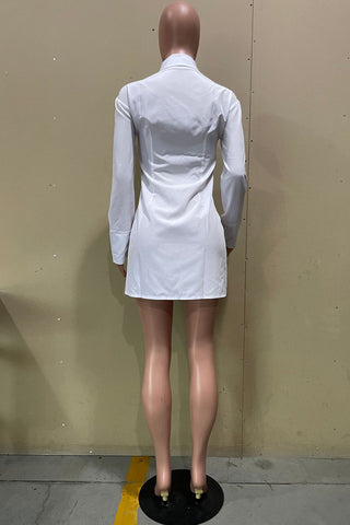 White Casual Solid Slit Shirt Collar Long Sleeve Dresses