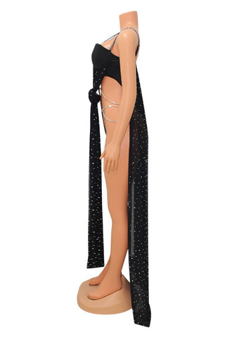 Black Sexy Patchwork Slit Spaghetti Strap Bodycon Bodysuits