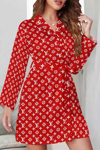 Casual Daily Letter Print Lace Up Contrast Sleepwear