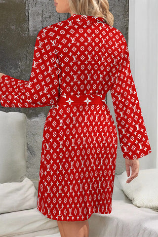 Casual Daily Letter Print Lace Up Contrast Sleepwear