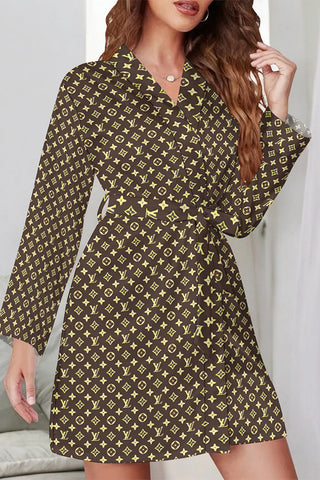 Casual Daily Letter Print Lace Up Contrast Sleepwear