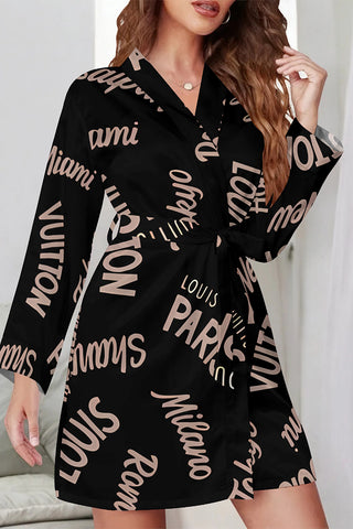 Casual Daily Letter Print Lace Up Contrast Sleepwear