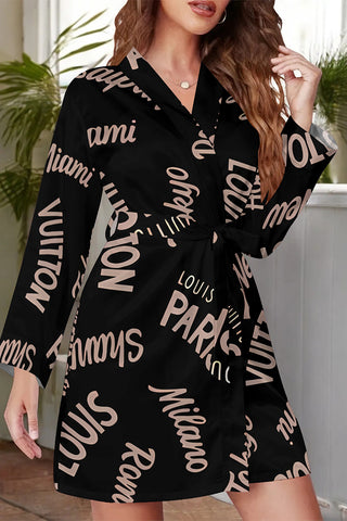 Casual Daily Letter Print Lace Up Contrast Sleepwear