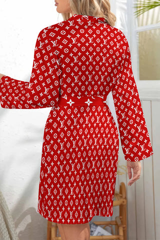 Casual Daily Letter Print Lace Up Contrast Sleepwear