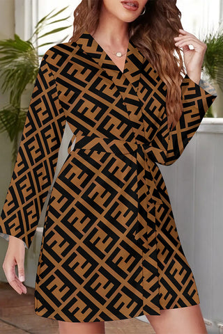 Coffee Sexy Letter Print Lace Up Contrast Sleepwear