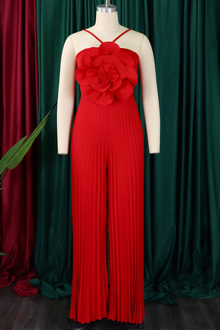 Yellow Casual Solid Color Patchwork Flower Shape Spaghetti Strap Loose Jumpsuits